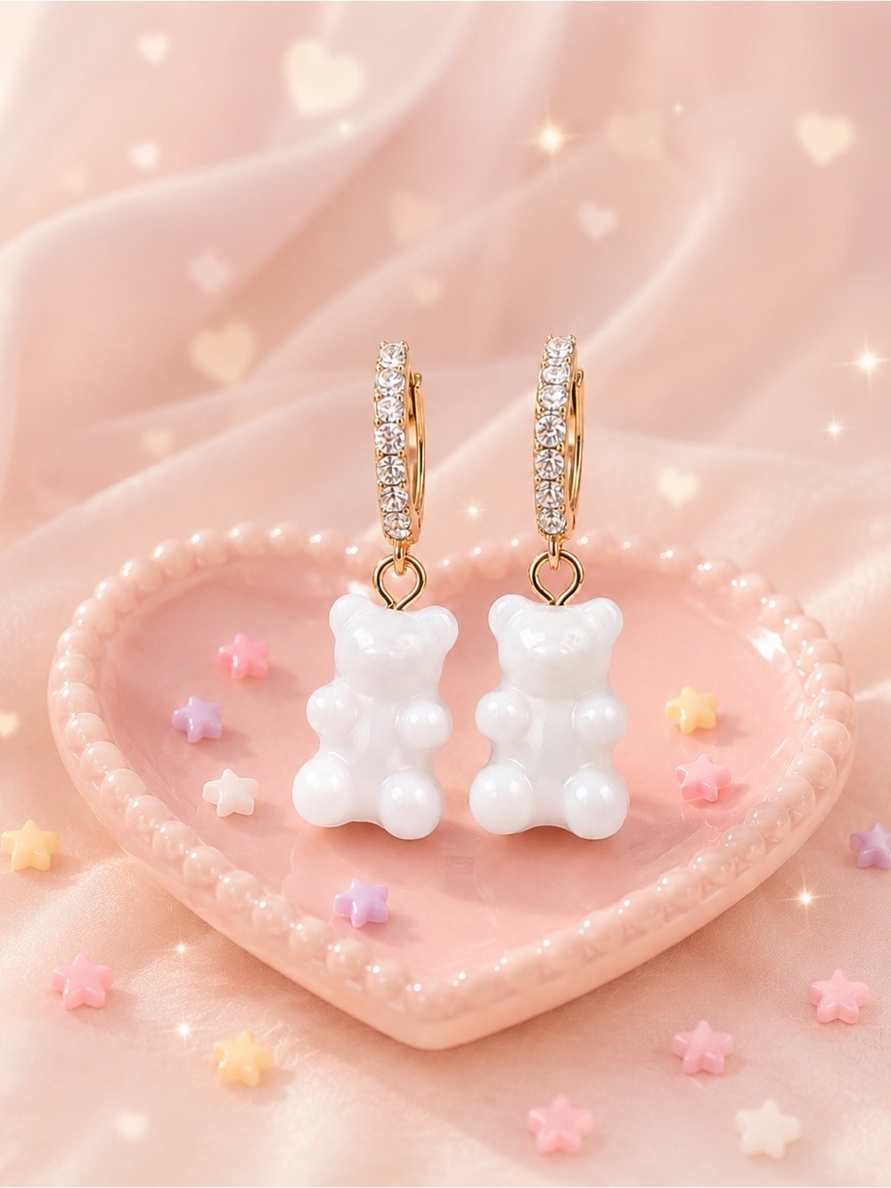 jelly bear white sparkle earrings